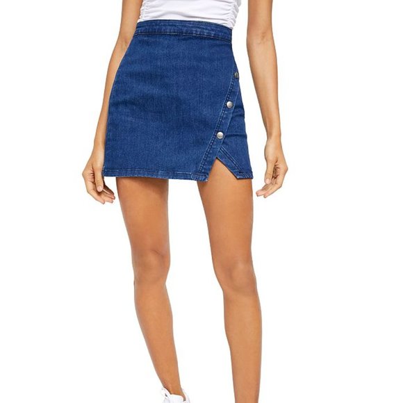Free People Dresses & Skirts - FREE PEOPLE Notched Denim Mini Skirt In Indigo sz 6 Women's